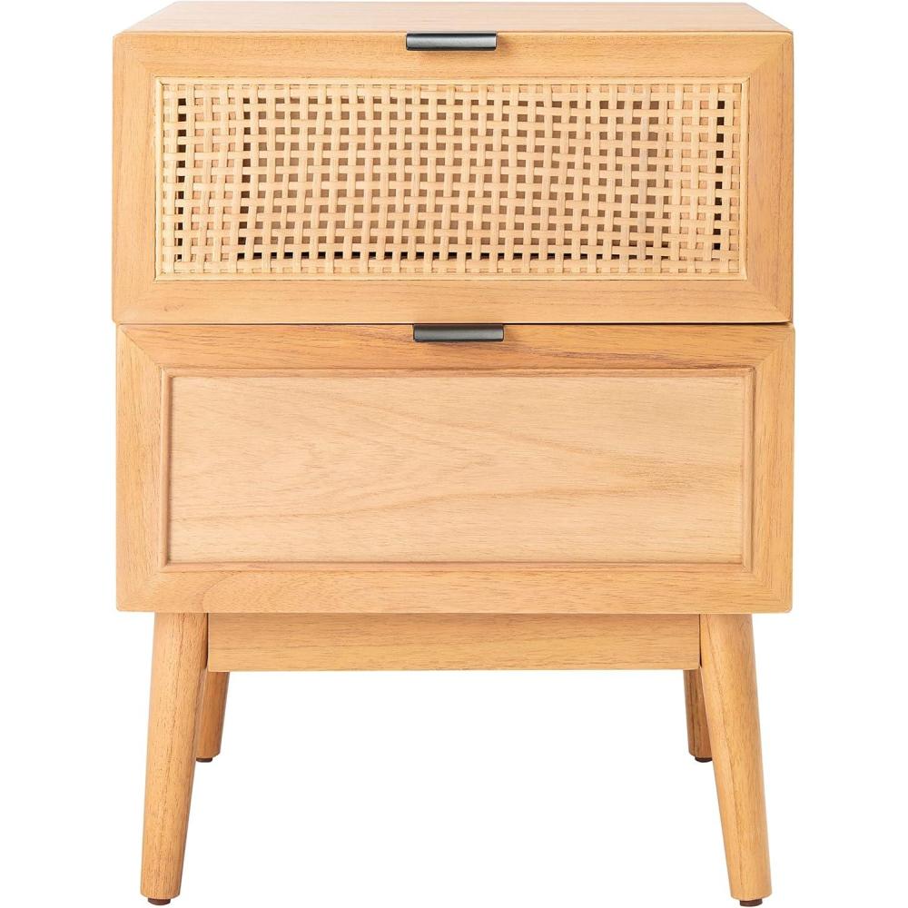 image:imageSAFAVIEH Home Collection Baisley Black 2Drawer Rattan NightstandNatural