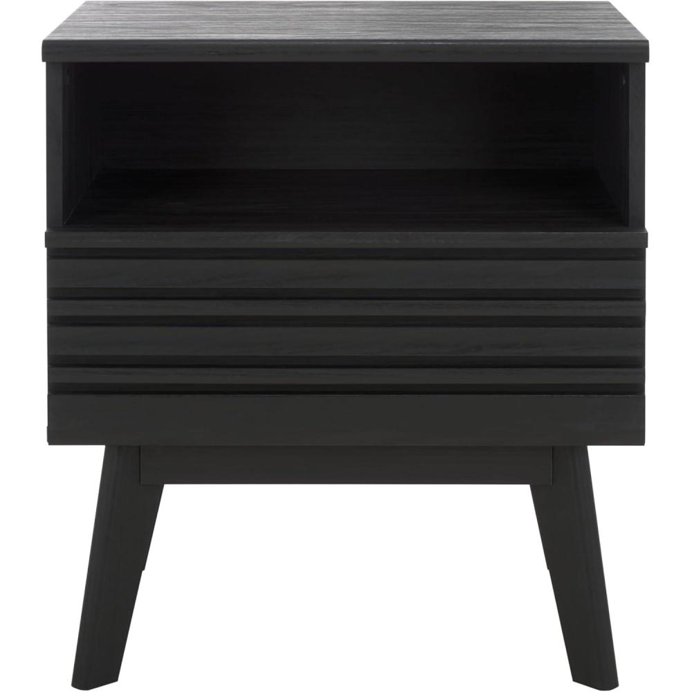 image:imageSAFAVIEH Home Collection ESMA Distressed Black 1Drawer 1Shelf NightstandBlack