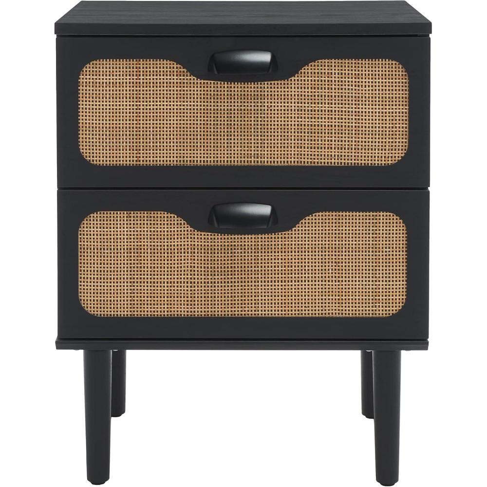 image:imageSAFAVIEH Home Collection Irelia Distressed Black 2Drawer NightstandBlackNatural