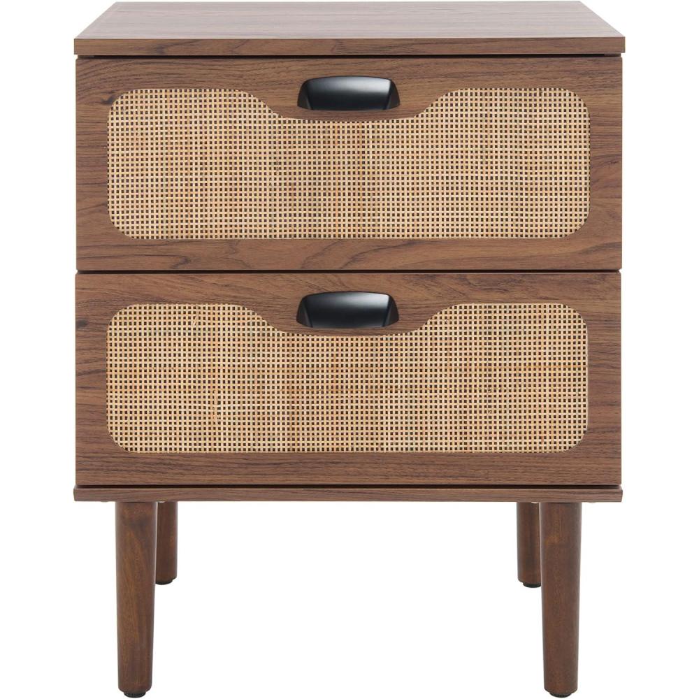 image:imageSAFAVIEH Home Collection Irelia Distressed Black 2Drawer NightstandWalnutNatural
