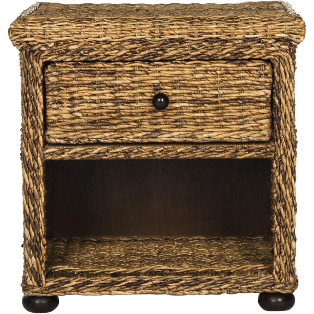 image:imageSAFAVIEH Home Collection Magi Tropical Natural Brown Rattan Solid Wood 1Drawer Nightstand Table Fully Assembled SEA8001A