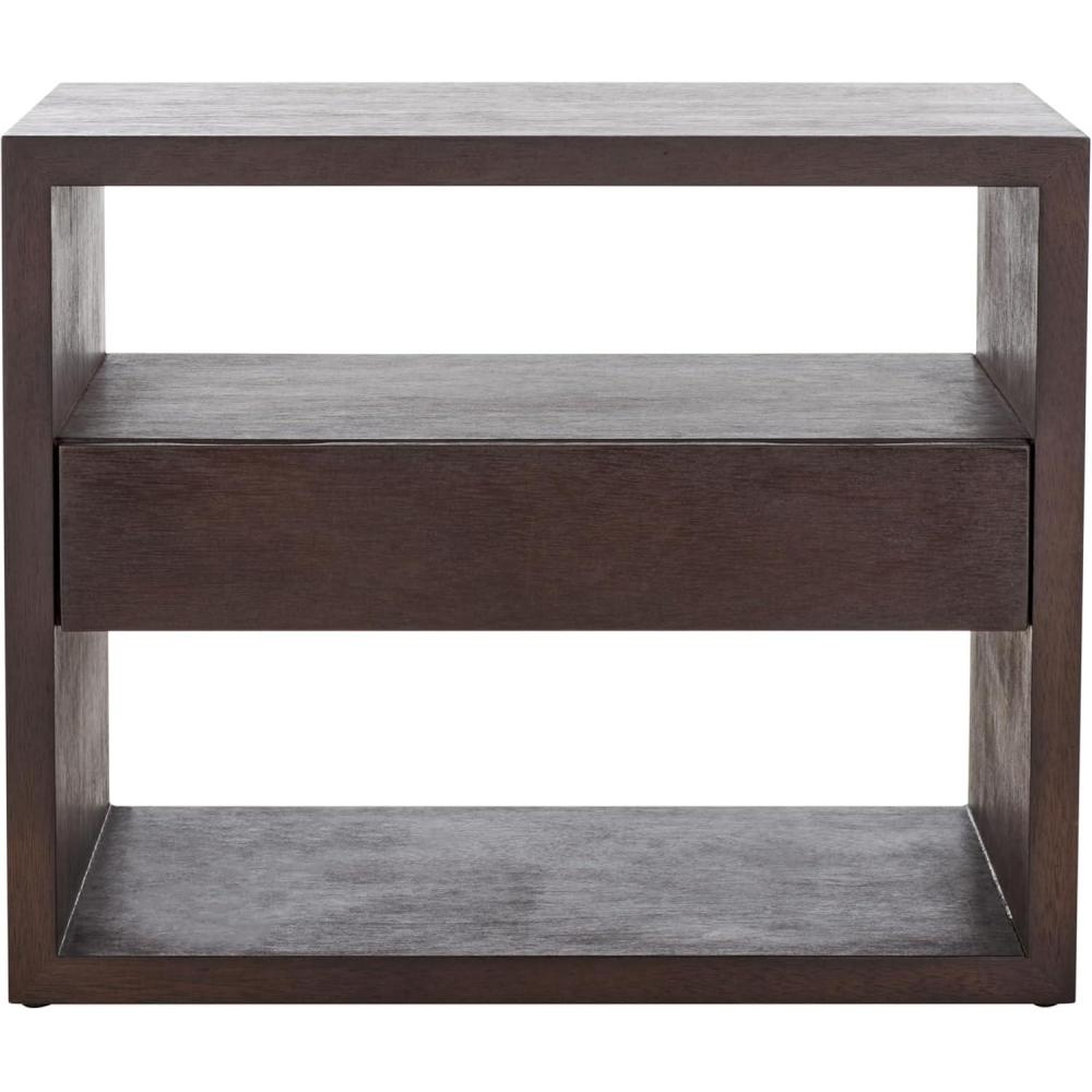 image:imageSAFAVIEH Home Collection Munson Natural 2Shelf 1Drawer Nightstand Fully AssembledDark Oak