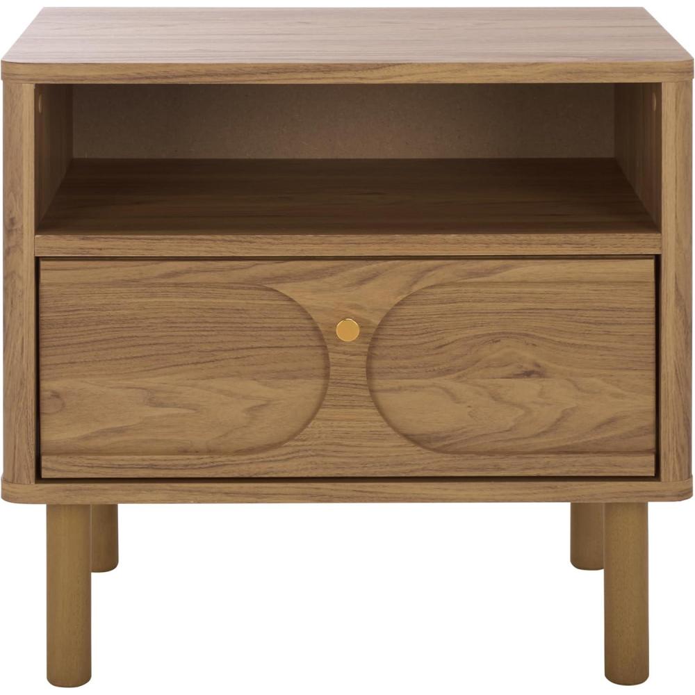 image:imageSAFAVIEH Home Collection Prinpop Oak Brown 1Drawer 1Shelf NightstandOak