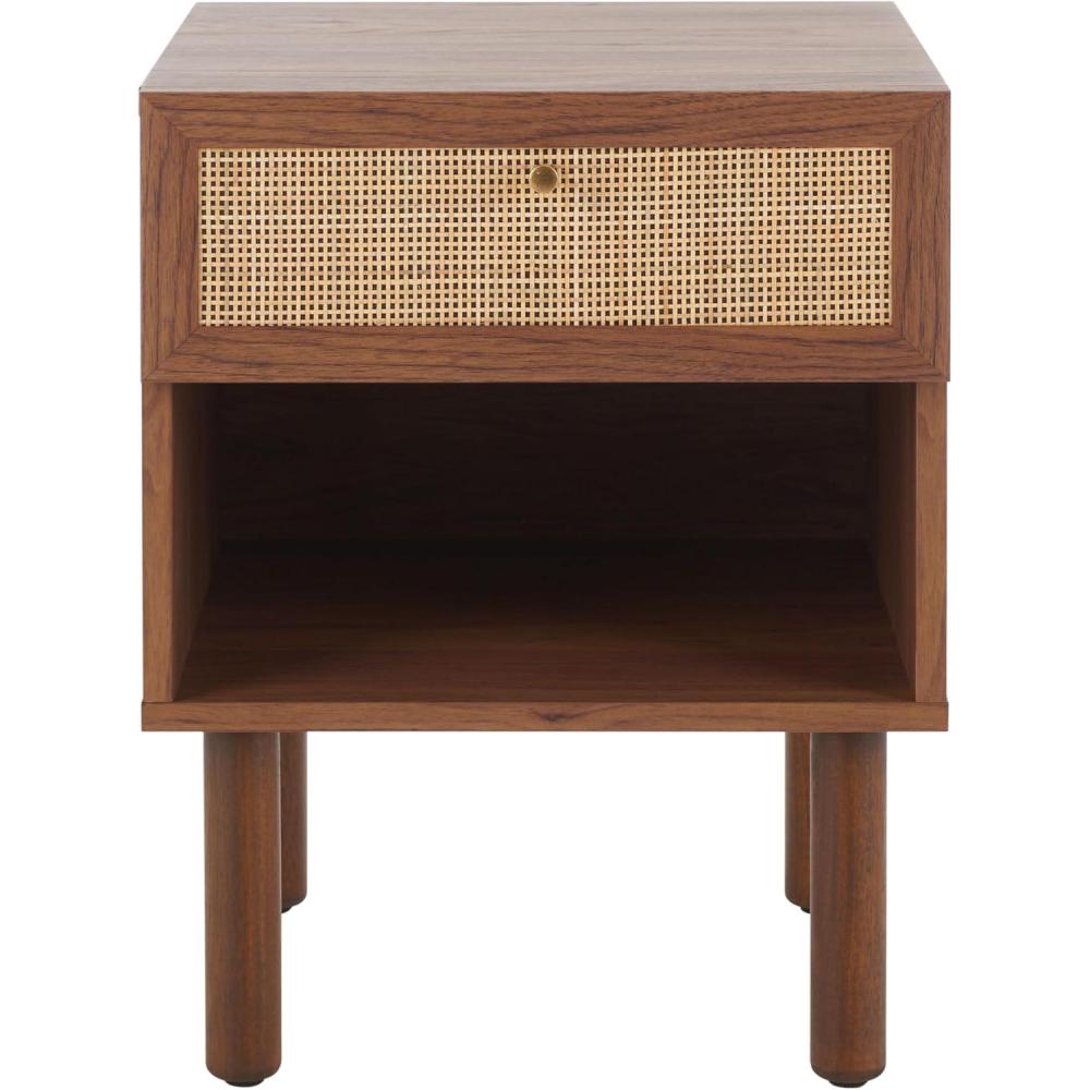 image:imageSAFAVIEH Home Collection Silvanna WalnutNatural Rattan 1Drawer 1Shelf Nightstand
