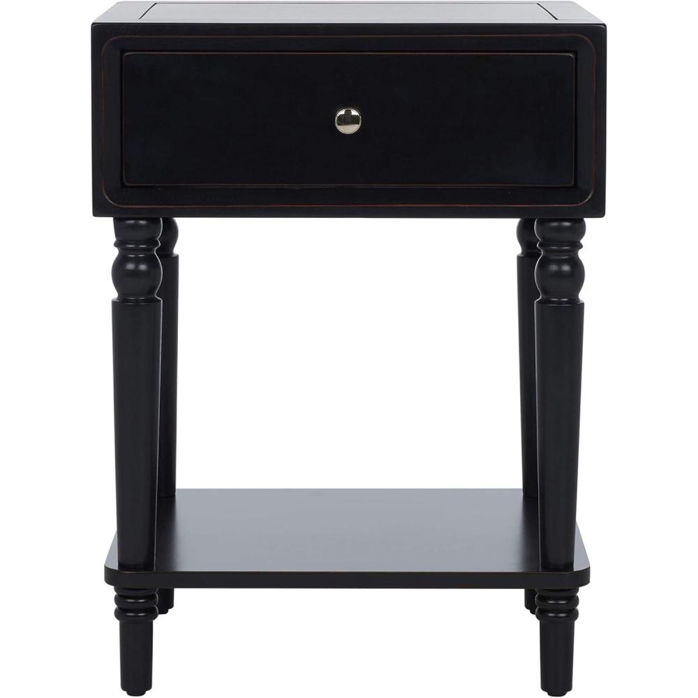 image:imageSAFAVIEH Home Collection Siobhan Vanilla Solid Wood 1Drawer Nightstand Accent TableBlack