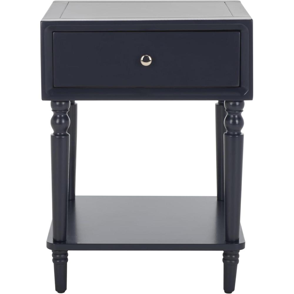 image:imageSAFAVIEH Home Collection Siobhan Vanilla Solid Wood 1Drawer Nightstand Accent TableNavy