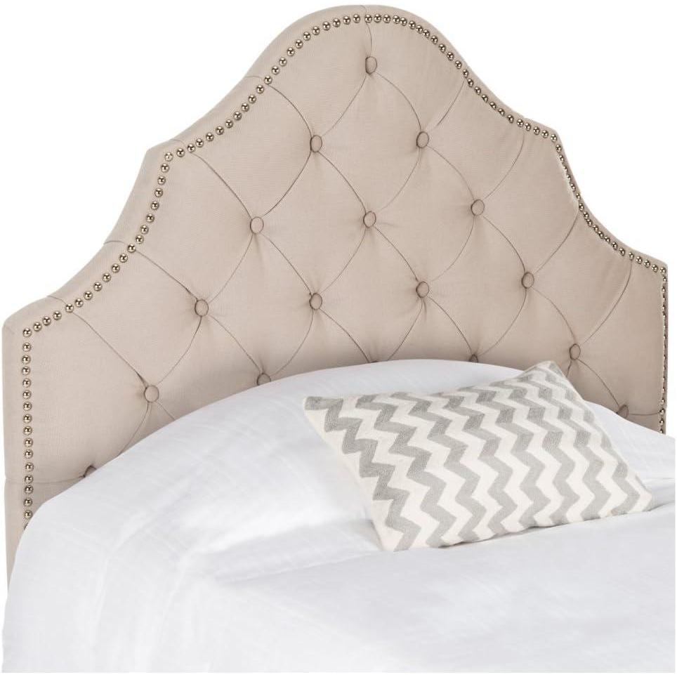 image:imageSafavieh Arebelle Taupe Linen Upholstered Tufted Headboard Silver Nailhead QueenTaupe