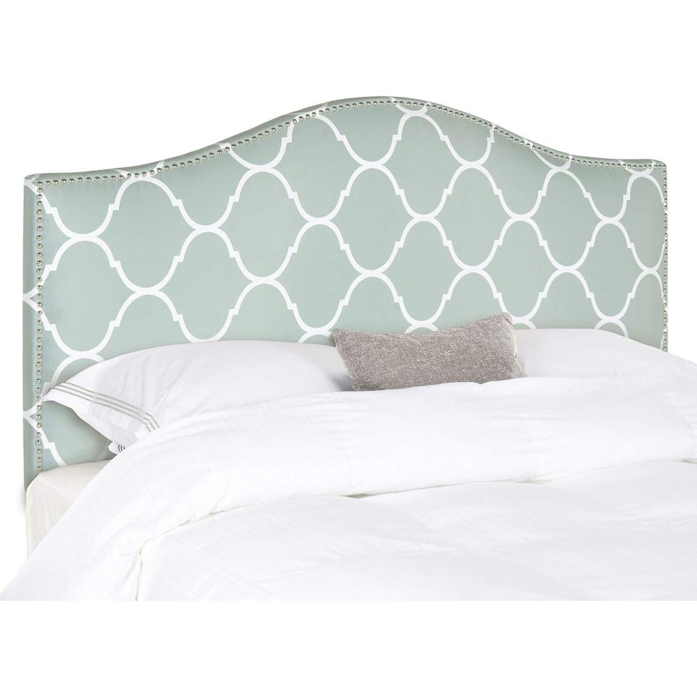 image:imageSafavieh Connie Grey White Diamond Camelback Headboard Silver Nailhead FullBluestone