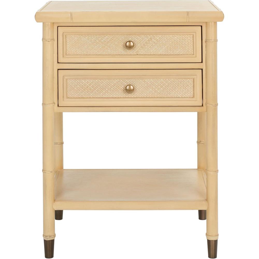 image:imageSafavieh Home Collection Ahab WhiteGold 2Drawer 1Shelf Accent Table Fully Assembled ACC6606BLight BlondeGold