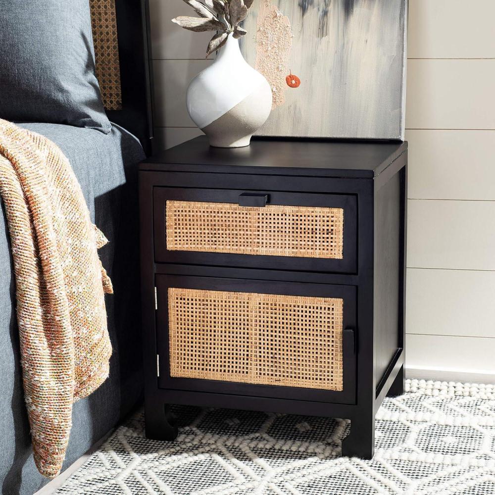 image:imageSafavieh Home Collection Dave Black and Natural Rattan 1Drawer 1Door NightstandBlack Natural