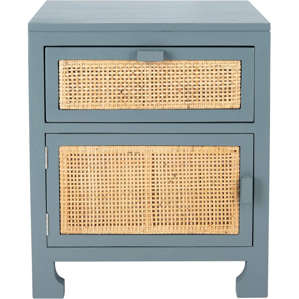 image:imageSafavieh Home Collection Dave Black and Natural Rattan 1Drawer 1Door NightstandBlue Grey Natural