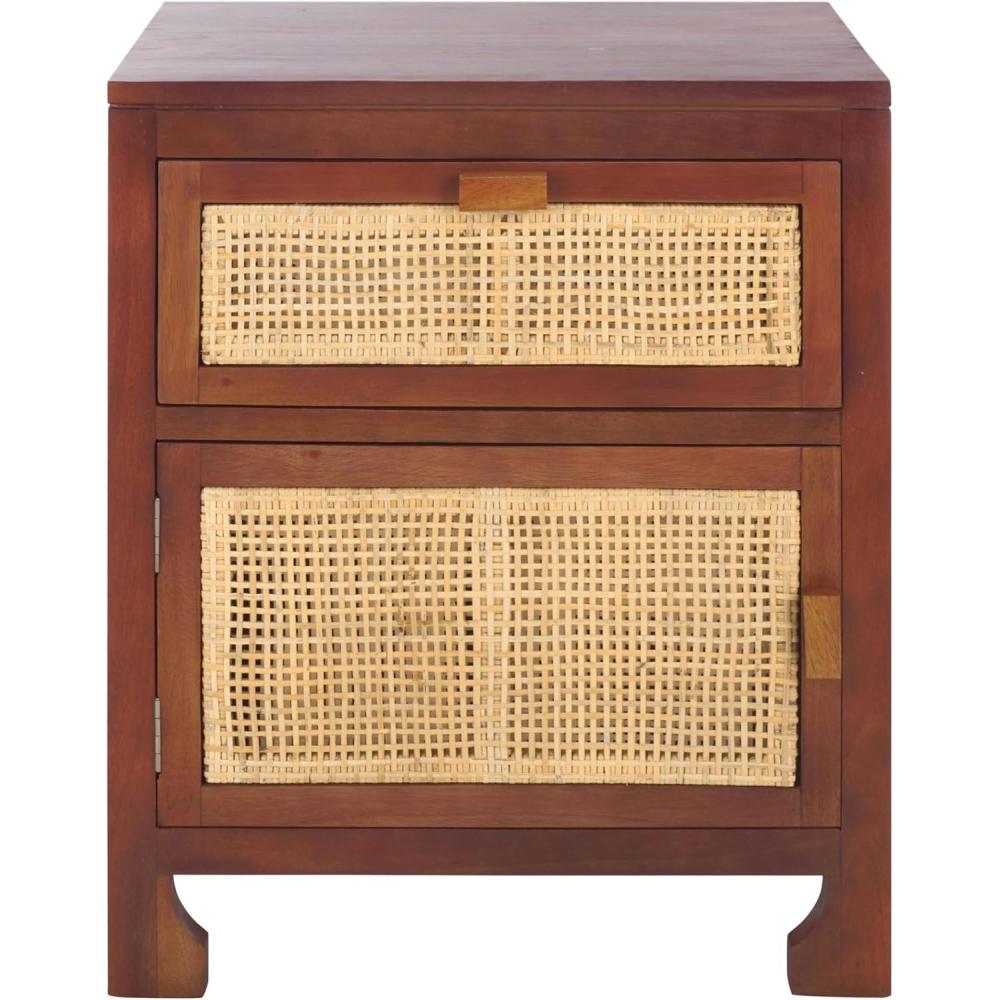 image:imageSafavieh Home Collection Dave Black and Natural Rattan 1Drawer 1Door NightstandDark NaturalNatural