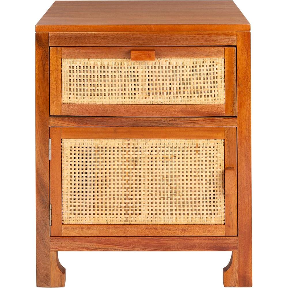 image:imageSafavieh Home Collection Dave Black and Natural Rattan 1Drawer 1Door NightstandNatural