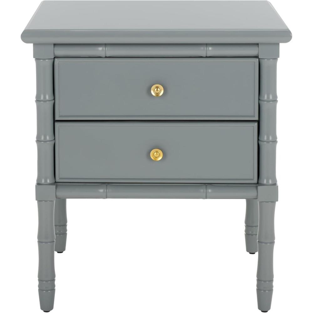image:imageSafavieh Home Collection Mina Modern Coastal 2 Drawer 25 Bamboo Nightstand WhiteGreyGold