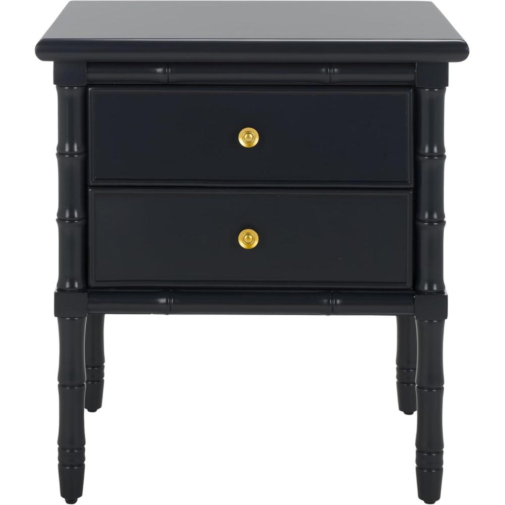 image:imageSafavieh Home Collection Mina Modern Coastal 2 Drawer 25 Bamboo Nightstand WhiteNavyGold