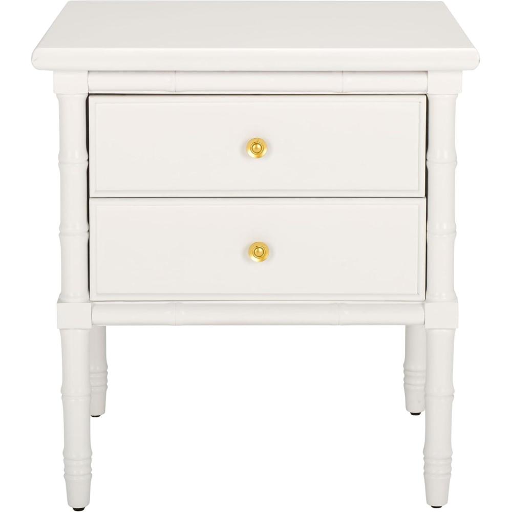 image:imageSafavieh Home Collection Mina Modern Coastal 2 Drawer 25 Bamboo Nightstand WhiteWhiteGold