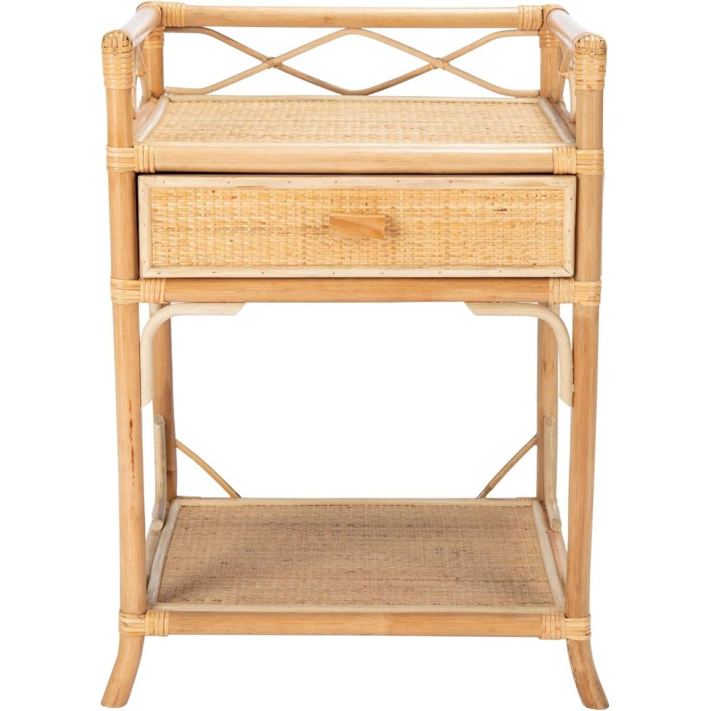 image:imageSafavieh Home Collection Rumi White and Natural Rattan 1Drawer 1Shelf NightstandNatural