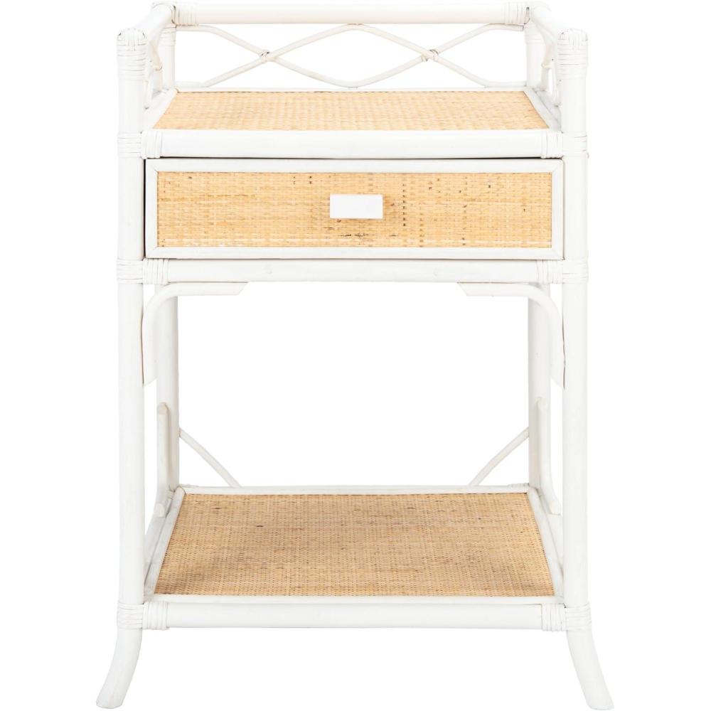 image:imageSafavieh Home Collection Rumi White and Natural Rattan 1Drawer 1Shelf NightstandWhite Natural