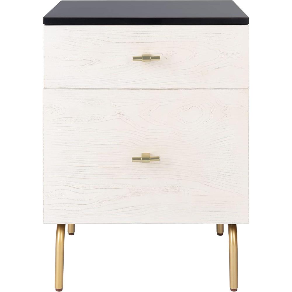 image:imageSafavieh Home Genevieve Modern Walnut and White Mahogany 2drawer NightstandBlack White Washed