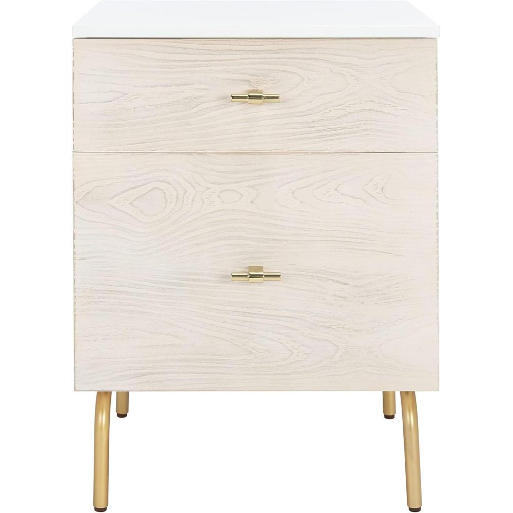 image:imageSafavieh Home Genevieve Modern Walnut and White Mahogany 2drawer NightstandWhite  White Washed