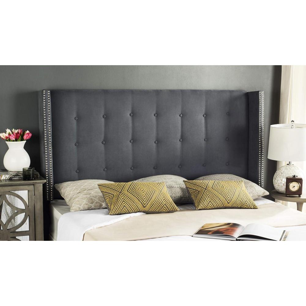 image:imageSafavieh Mercer Collection Keegan Grey Velvet Tufted Winged Headboard Queen