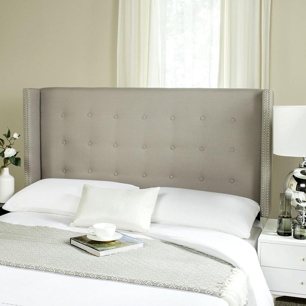 image:imageSafavieh Mercer Collection Keegan Linen Tufted Winged Headboard Queen SilverTaupe