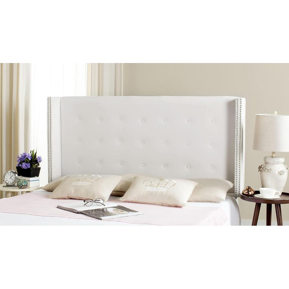 image:imageSafavieh Mercer Collection Keegan Linen Tufted Winged Headboard Queen SilverWhite