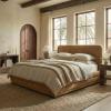 SAFAVIEH Couture Collection – Jollie Olive Green Chenille Upholstered Queen Bed, Fabric Platform Bed with Headboard, Modern Bedroom Furniture (SFV4884A-Q)(Amber)