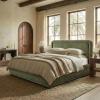 SAFAVIEH Couture Collection – Jollie Olive Green Chenille Upholstered Queen Bed, Fabric Platform Bed with Headboard, Modern Bedroom Furniture (SFV4884A-Q)(Olive Green)
