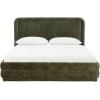 SAFAVIEH Couture Collection – Jollie Olive Green Chenille Upholstered Queen Bed, Fabric Platform Bed with Headboard, Modern Bedroom Furniture (SFV4884A-Q)(Olive Green)