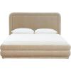 SAFAVIEH Couture Collection – Jollie Olive Green Chenille Upholstered Queen Bed, Fabric Platform Bed with Headboard, Modern Bedroom Furniture (SFV4884A-Q)(Taupe)