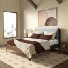 SAFAVIEH Couture Collection – Solacina Walnut Wood Frame Bed, Ivory Fabric Upholstered Headboard, Queen Size, No Box Spring Needed (SFV1803B-Q)(Ivory/Natural)