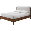 SAFAVIEH Couture Collection – Solacina Walnut Wood Frame Bed, Ivory Fabric Upholstered Headboard, Queen Size, No Box Spring Needed (SFV1803B-Q)(Ivory/Walnut)