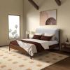 SAFAVIEH Couture Collection – Solacina Walnut Wood Frame Bed, Ivory Fabric Upholstered Headboard, Queen Size, No Box Spring Needed (SFV1803B-Q)(Ivory/Walnut)