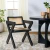 SAFAVIEH Couture Collection – Tyrrell Walnut & Natural Rattan Dining Chair, Modern Woven Accent Chair, Fully Assembled (SFV1906B)(Black/Natural)