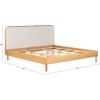 SAFAVIEH Couture Collection – Yohan Queen Natural Wood Frame Bed, Beige Fabric Upholstered Curved Headboard, No Box Spring Needed (SFV4218A-Q)(Natural/Beige)