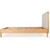 SAFAVIEH Couture Collection – Yohan Queen Natural Wood Frame Bed, Beige Fabric Upholstered Curved Headboard, No Box Spring Needed (SFV4218A-Q)(Natural/Beige)