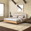 SAFAVIEH Couture Collection – Yohan Queen Natural Wood Frame Bed, Beige Fabric Upholstered Curved Headboard, No Box Spring Needed (SFV4218A-Q)(Natural/Beige)