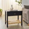 SAFAVIEH Couture Collection Berlynne Black/Natural Solid Wood 1-Drawer Banana Stem Shelf Accent Table Nightstand
