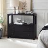 SAFAVIEH Home Collection – Ernest Natural Brown & White Washed 2-Drawer 1-Shelf Chest, Modern Storage Cabinet, Fully Assembled (CHS6605A)(Black)