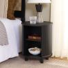 SAFAVIEH Home Collection – Etka Oak & Brass 2-Shelf Round Nightstand, Modern Fluted Accent Table (NST3108B)(Black/Black)
