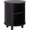 SAFAVIEH Home Collection – Etka Oak & Brass 2-Shelf Round Nightstand, Modern Fluted Accent Table (NST3108B)(Black/Black)