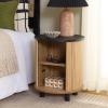 SAFAVIEH Home Collection – Etka Oak & Brass 2-Shelf Round Nightstand, Modern Fluted Accent Table (NST3108B)(Oak/Black)