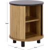 SAFAVIEH Home Collection – Etka Oak & Brass 2-Shelf Round Nightstand, Modern Fluted Accent Table (NST3108B)(Oak/Black)
