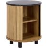 SAFAVIEH Home Collection – Etka Oak & Brass 2-Shelf Round Nightstand, Modern Fluted Accent Table (NST3108B)(Oak/Black)