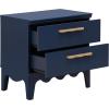 SAFAVIEH Home Collection – Lovette Olive Green 2 Drawer Nightstand, Compact Bedroom Storage Accent Table, Scalloped Base Design (NST9618B)(Navy Blue)
