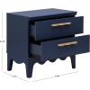 SAFAVIEH Home Collection – Lovette Olive Green 2 Drawer Nightstand, Compact Bedroom Storage Accent Table, Scalloped Base Design (NST9618B)(Navy Blue)