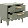 SAFAVIEH Home Collection – Lovette Olive Green 2 Drawer Nightstand, Compact Bedroom Storage Accent Table, Scalloped Base Design (NST9618B)(Olive Green)