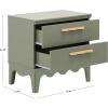 SAFAVIEH Home Collection – Lovette Olive Green 2 Drawer Nightstand, Compact Bedroom Storage Accent Table, Scalloped Base Design (NST9618B)(Olive Green)