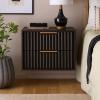 SAFAVIEH Home Collection – Lylia Black & Gold Floating Nightstand, 2 Drawer Wall-Mounted Bedside Table, Modern Ribbed Design (NST9615B)(Black/Gold)
